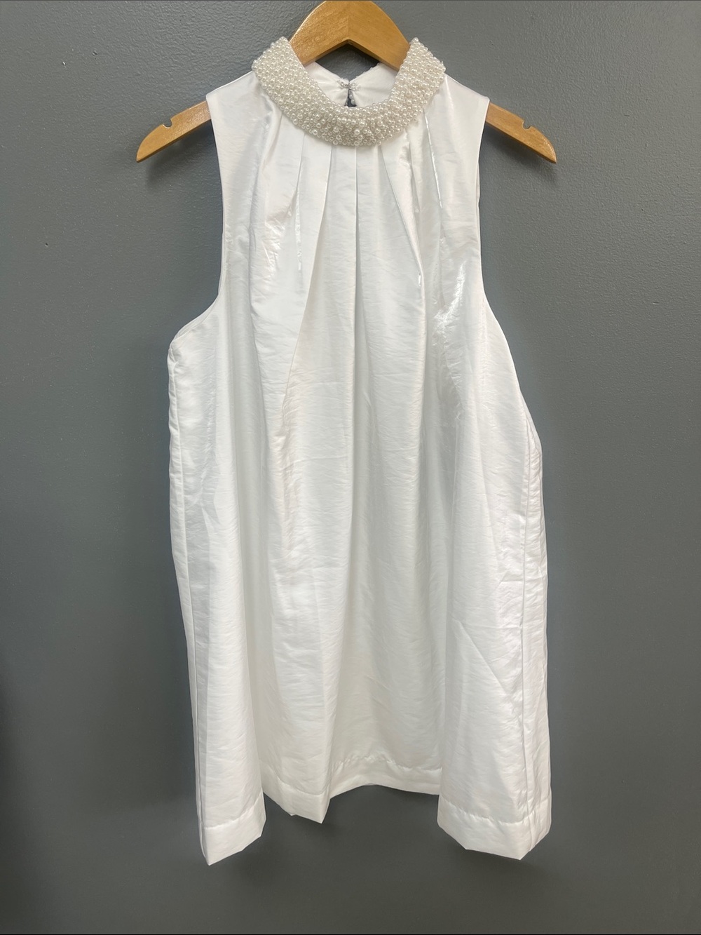 Tuckernuk Embellished Pearl Collar Sleeveless White Dress